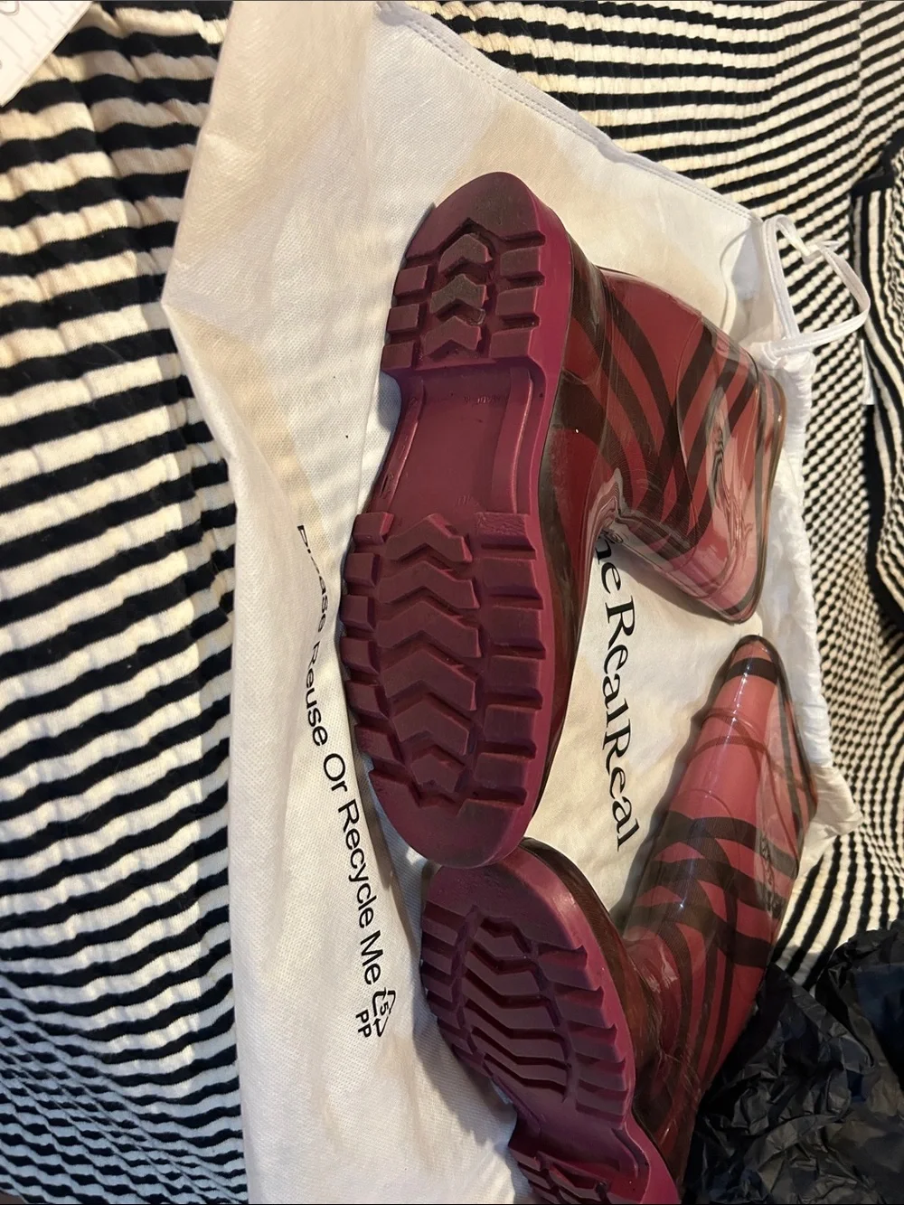 Burberry Burgundy Patterned Women's Rain Boots